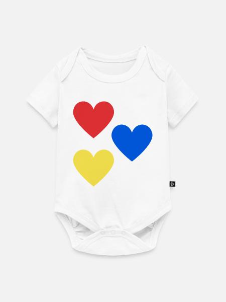 Herz-Trio in Primärfarben - Baby Premium Kurzarmbody - Weiß
