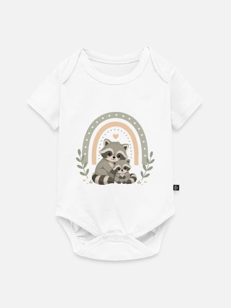 Waschbär Familie Boho Regenbogen - Baby Premium Kurzarmbody - Weiß