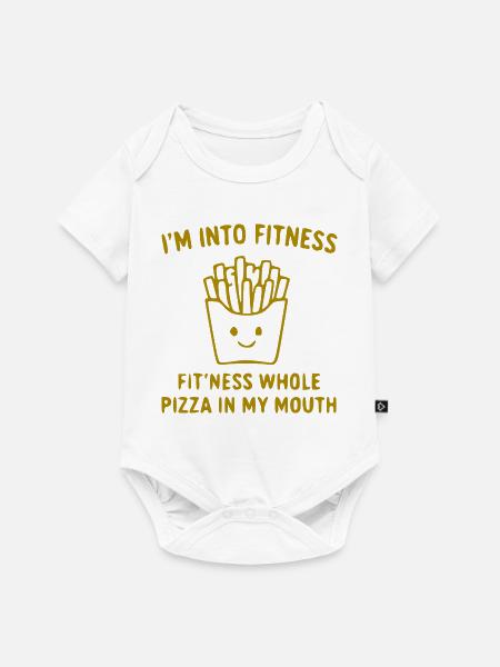 Pizza im Mund Fitness Spruch - Baby Premium Kurzarmbody - Weiß