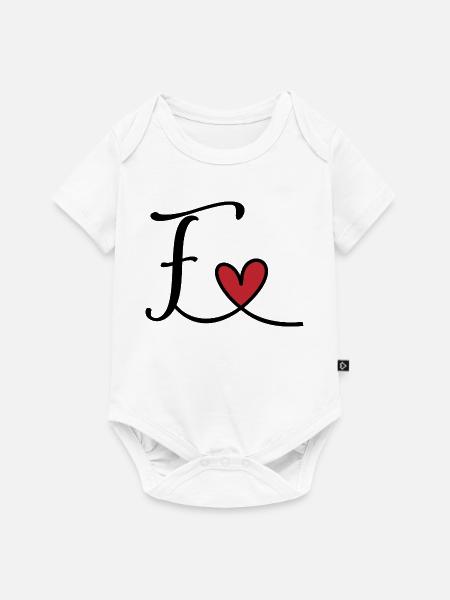 Buchstabe F Monogramm mit Herz - Baby Premium Kurzarmbody - Weiß