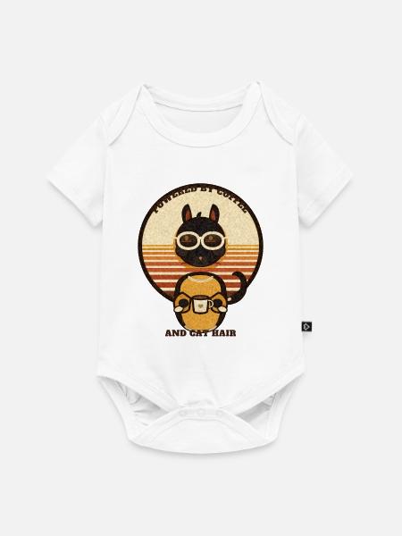Katzenkaffee Retro Badge - Baby Premium Kurzarmbody - Weiß