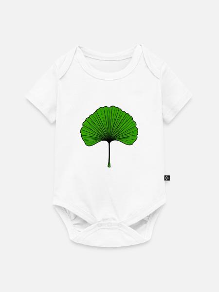 Ginkgo Fächerblatt Grün - Baby Premium Kurzarmbody - Weiß