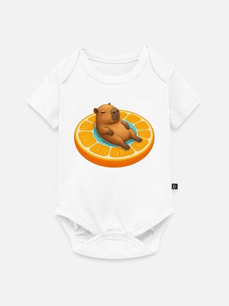 Relaxter Capybara auf Orangenscheibe - Baby Premium Kurzarmbody - Weiß