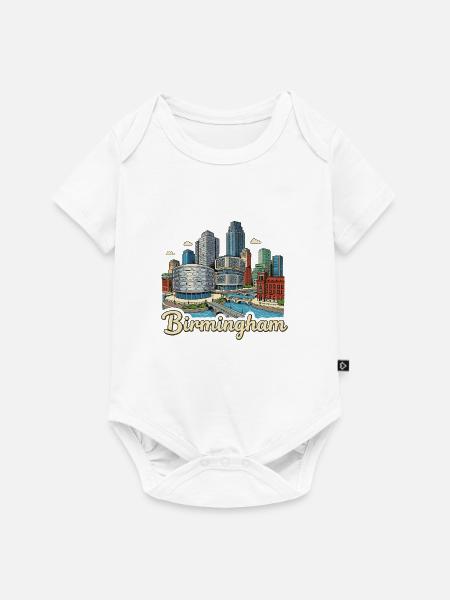 Birmingham Canal Skyline Retro Handgezeichnetes Abzeichen - Baby Premium Kurzarmbody - Weiß