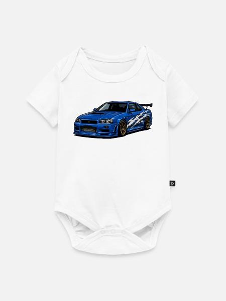 Blauer Sportwagen mit Streifen - Baby Premium Kurzarmbody - Weiß