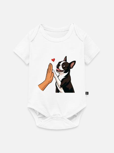 Boston Terrier High Five Hundemutter Pfotenstoß - Baby Premium Kurzarmbody - Weiß