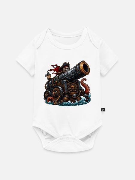 Piratenschiff mit Kanone und Kraken - Baby Premium Kurzarmbody - Weiß