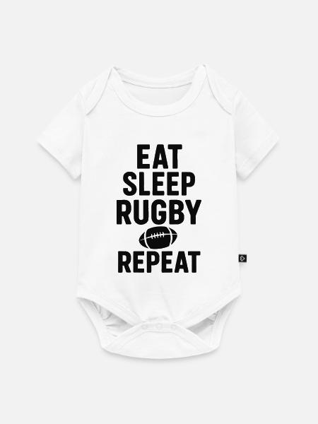 Eat Sleep Rugby Repeat - Baby Premium Kurzarmbody - Weiß