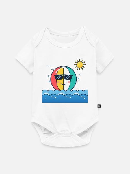 Strandkugel mit Sonnenbrille - Baby Premium Kurzarmbody - Weiß