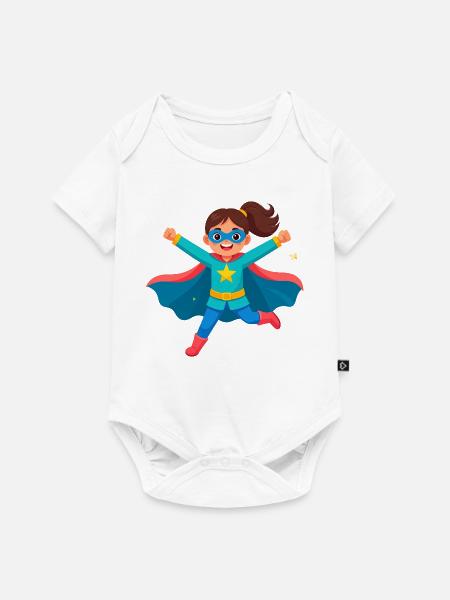 Kleines Mädchen als Superheldin – Starkes Comic-Ar - Baby Premium Kurzarmbody - Weiß
