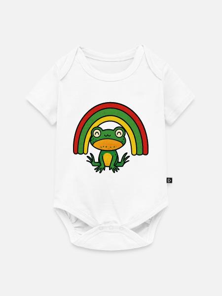 Yoga-Frosch unter dem Regenbogen - Baby Premium Kurzarmbody - Weiß