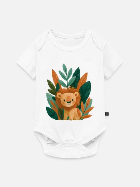 Niedlicher Löwe mit Blättern - Baby Premium Kurzarmbody - Weiß