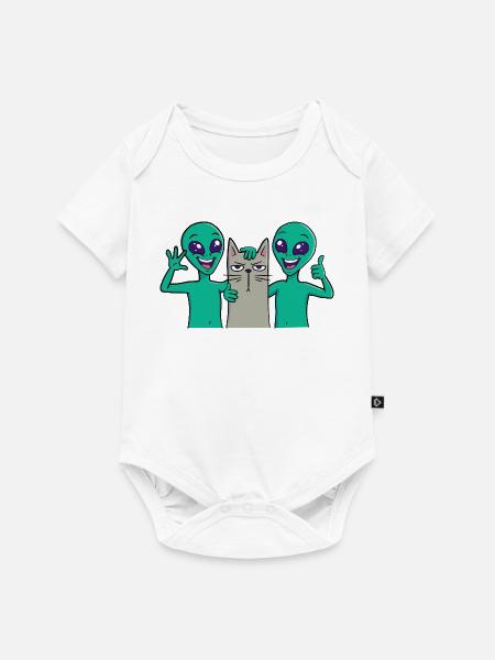 Außerirdische posieren mit Katze - Baby Premium Kurzarmbody - Weiß