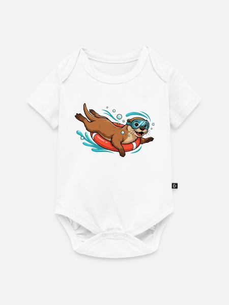 Lustiger Otter mit Taucherbrille - Baby Premium Kurzarmbody - Weiß