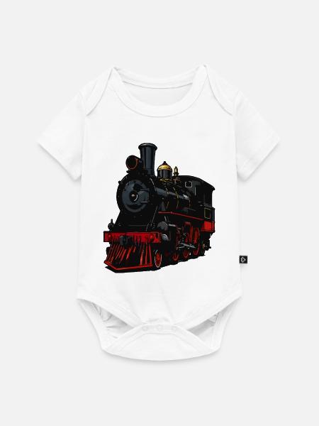 Dampflok Retro-Look - Baby Premium Kurzarmbody - Weiß