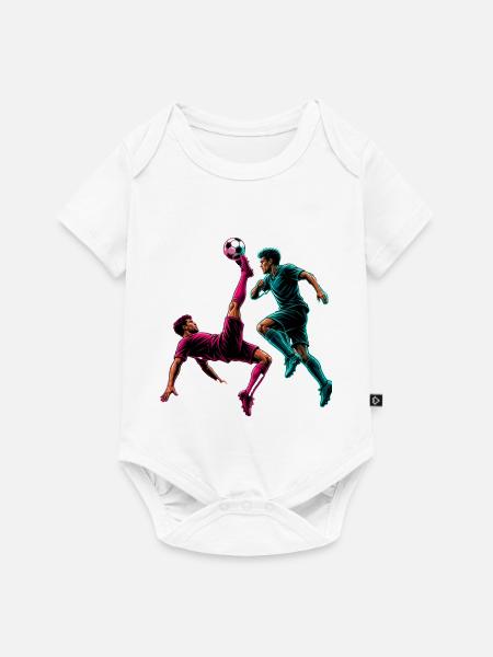 Fußball Fallrückzieher Neon Comic Spieler - Baby Premium Kurzarmbody - Weiß