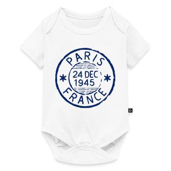 Paris France Postage Stamp Grunge Rubber Stamp Vec - Baby Premium short-sleeve bodysuit - white - Front