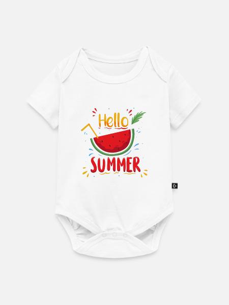 Hello Summer Wassermelone Illustration - Baby Premium Kurzarmbody - Weiß