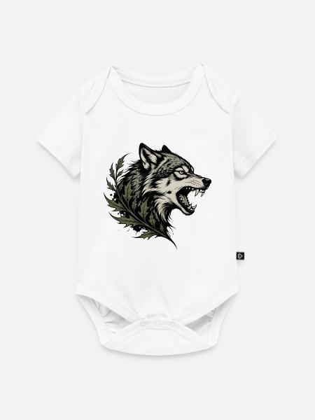 Wolfsgeist mit Blattwerk - Baby Premium Kurzarmbody - Weiß