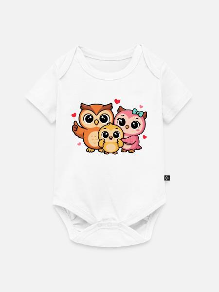 Herzige Eulenfamilie Trio - Baby Premium Kurzarmbody - Weiß