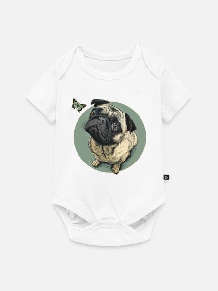 Mops mit Schmetterling - Baby Premium Kurzarmbody - Weiß