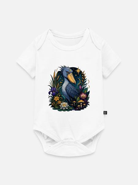 Shoebill Vogel im Blütenreich - Baby Premium Kurzarmbody - Weiß