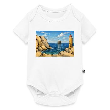 Leuchtturm auf See: Segeln in den Horizont - Baby Premium Kurzarmbody - Weiß - Vorne