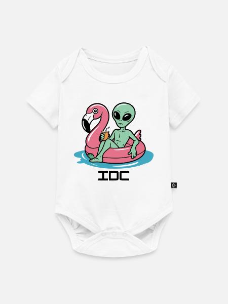 Außerirdischer im rosa Flamingo-Float - Baby Premium Kurzarmbody - Weiß
