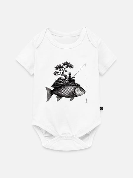 Fischer angelt ein riesen Fisch am Baum Fische - Baby Premium Kurzarmbody - Weiß