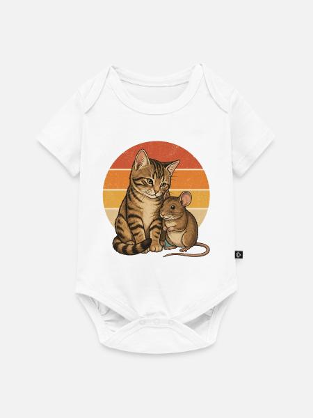 Katze und Maus - Baby Premium Kurzarmbody - Weiß