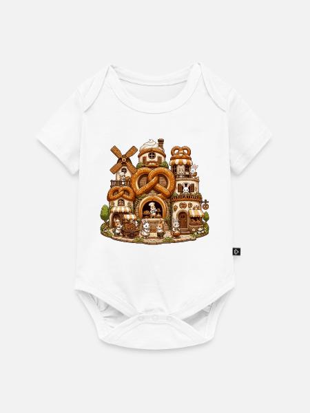 Märchenhafte Bäckerwelt mit Brezeln - Baby Premium Kurzarmbody - Weiß