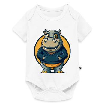 Hippo Kawaii Maskottchen Cartoon-Charakter-Clipart-Logo - Baby Premium Kurzarmbody - Weiß - Vorne