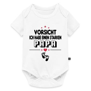 Vorsicht Starker Papa ist stark Baby Sprüche - Baby Premium Kurzarmbody - Weiß - Vorne