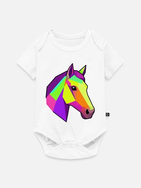 Geometrisches Regenbogen Pferd | Pferde Design - Baby Premium Kurzarmbody - Weiß