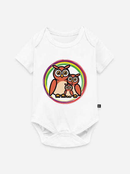 Eulen Cartoon - Baby Premium Kurzarmbody - Weiß