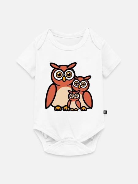 Eulenfamilie - Baby Premium Kurzarmbody - Weiß