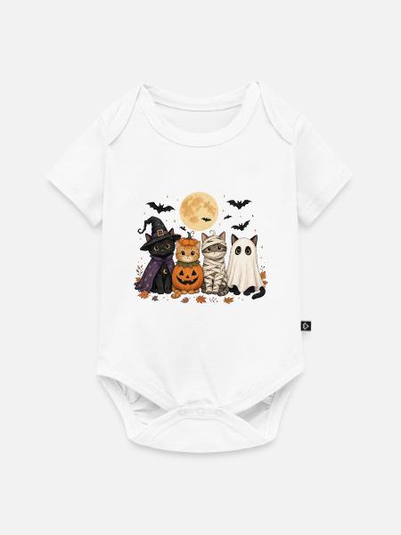 Halloween Katzen Hexe Kürbis Mumie Geist Kostüm - Baby Premium Kurzarmbody - Weiß