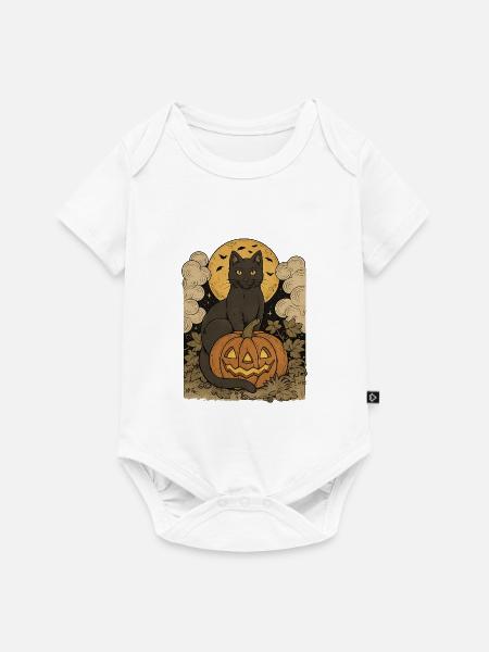 Halloween Katzenmond mit Kürbis - Baby Premium Kurzarmbody - Weiß