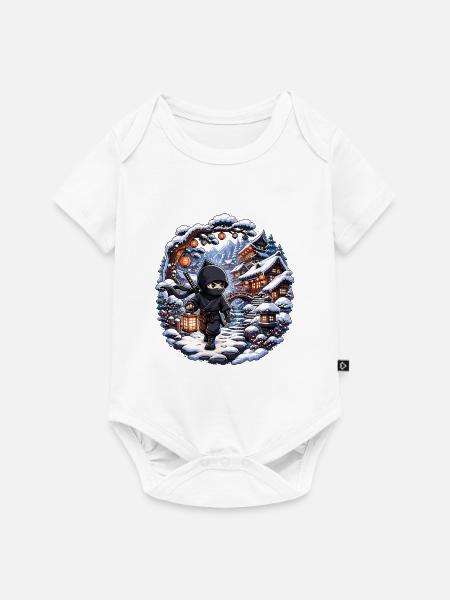 Winterninja im verschneiten Dorf - Baby Premium Kurzarmbody - Weiß