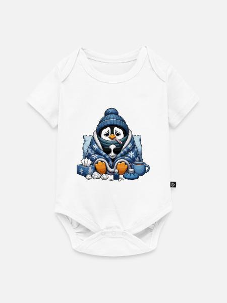 Winterpinguin Kuschel-Outfit mit Erkältung - Baby Premium Kurzarmbody - Weiß
