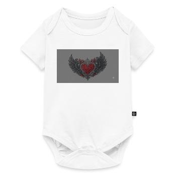 Flügelherz mit Flammen und Schädeln - Baby Premium Kurzarmbody - Weiß - Vorne