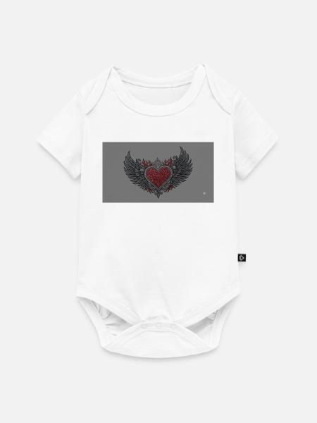 Flügelherz mit Flammen und Schädeln - Baby Premium Kurzarmbody - Weiß
