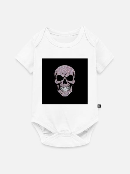 Glitzernder Totenschädel auf Schwarz - Baby Premium Kurzarmbody - Weiß