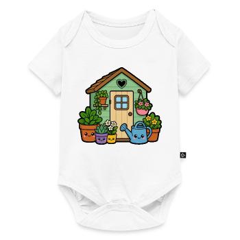 Kleines Gartenhäuschen mit Pflanzen - Baby Premium Kurzarmbody - Weiß - Vorne