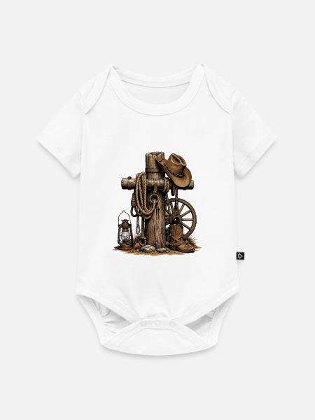 Western Rustikal Pfosten, Lasso und Hut - Baby Premium Kurzarmbody - Weiß