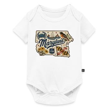 Maryland Vintage Staatsflagge & Krabbenaufkleber - Baby Premium Kurzarmbody - Weiß - Vorne