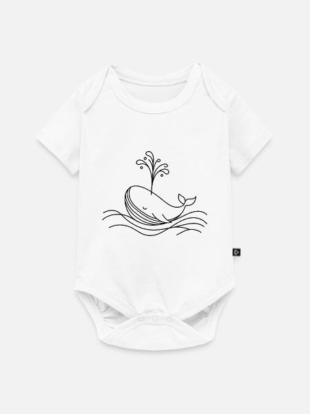 Wal One Line Wasserfontäne Meeresmotiv - Baby Premium Kurzarmbody - Weiß