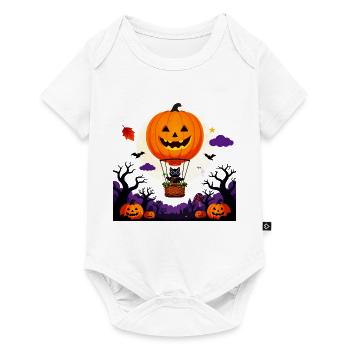 Kürbisballon-Katzen-Halloween-Szene - Baby Premium Kurzarmbody - Weiß - Vorne