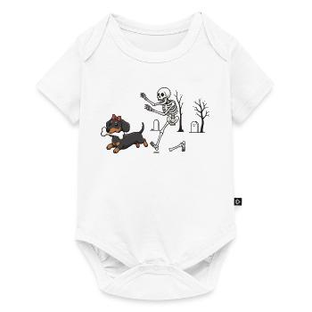 Dackel und Skelett Halloween-Jagd - Baby Premium Kurzarmbody - Weiß - Vorne