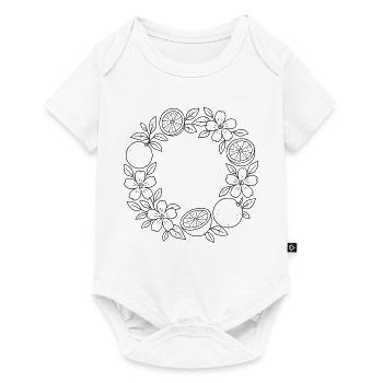 Orangen Blumenkranz zum ausmalen - Baby Premium Kurzarmbody - Weiß - Vorne